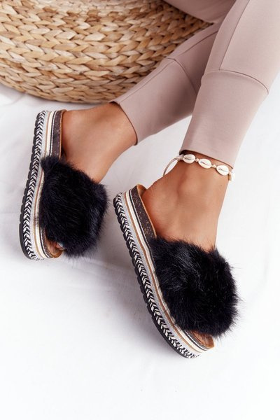 Platform papucs Eco Fur Black Adventure