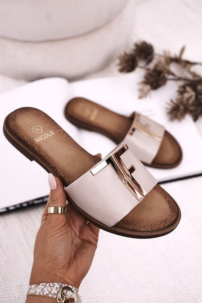 Damen Klassische Leder Flip Flops Beige Adele