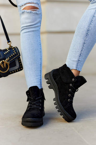 Bottes Trapper En Daim Étagées Black Dalles