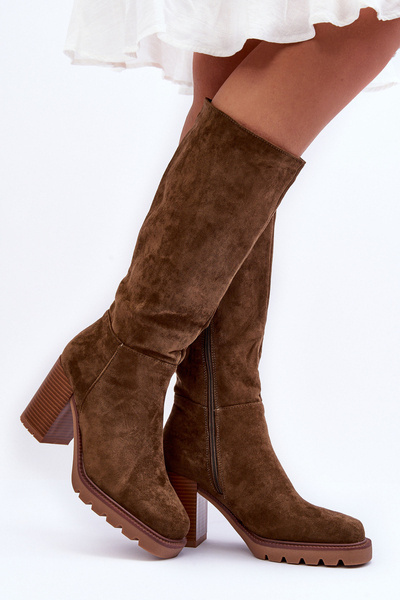 Bottines en Cuir à Talon Massif Olive Virdana