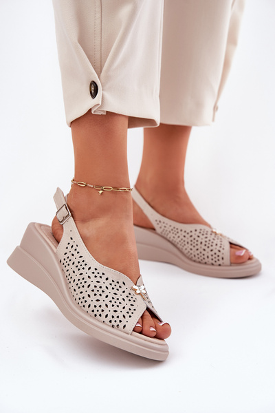 Sandalete Din Piele Pentru Femei Pe Toc Vinceza 41476 Bej