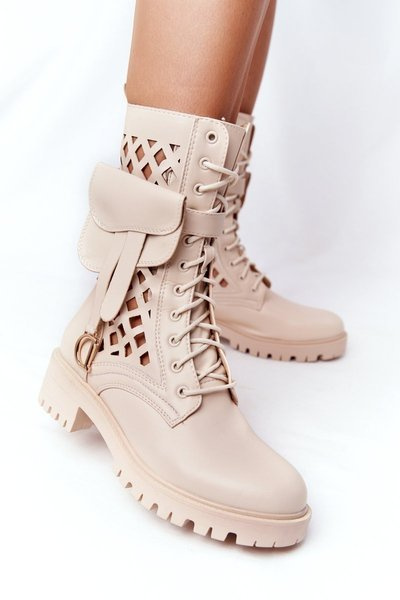Rock Star Beige Cellophan durchbrochene Booties