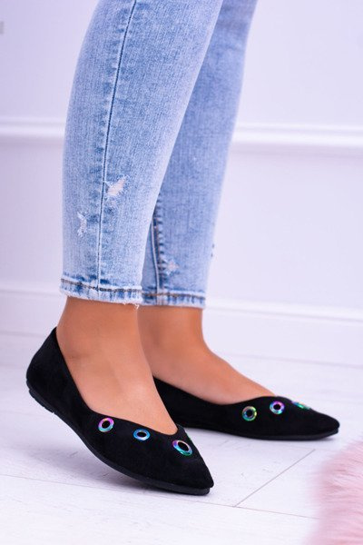 Lu Boo Black Spike Balet Balerinos Benzininės Eyelets Octavia