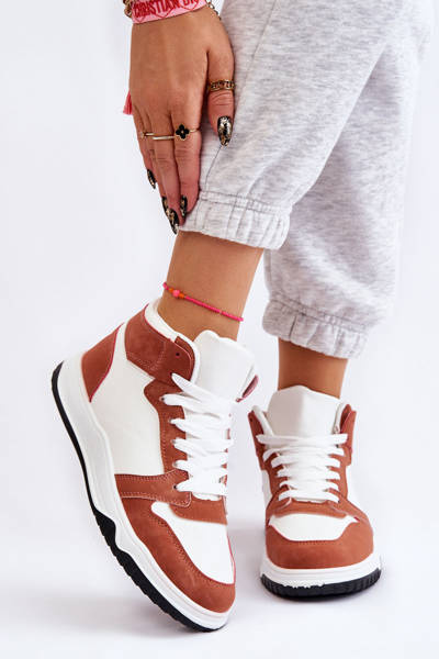 Hohe Damen Sportschuhe Turnschuhe Weiß und Kamel Gerücht