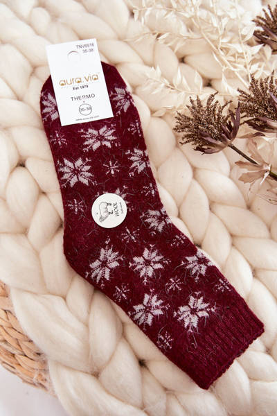 Chaussettes en laine pour femmes en flocons de neige marron