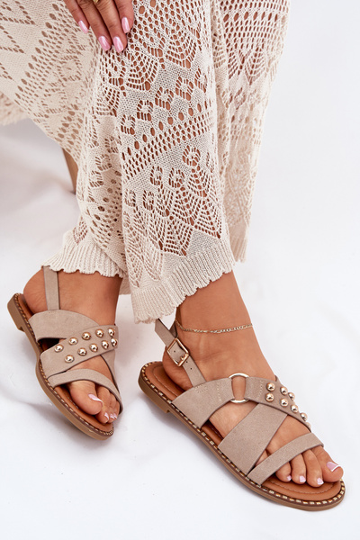 Női Lapos Sarkú Szandál Arany Studs Beigébe Zanira