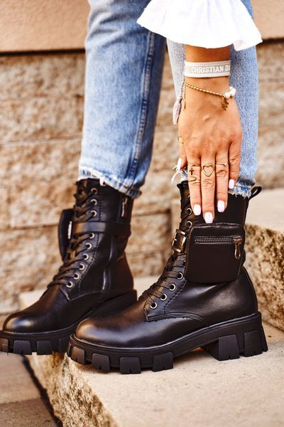 Gepolsterte Damen Plateaustiefel Schwarz Verdem