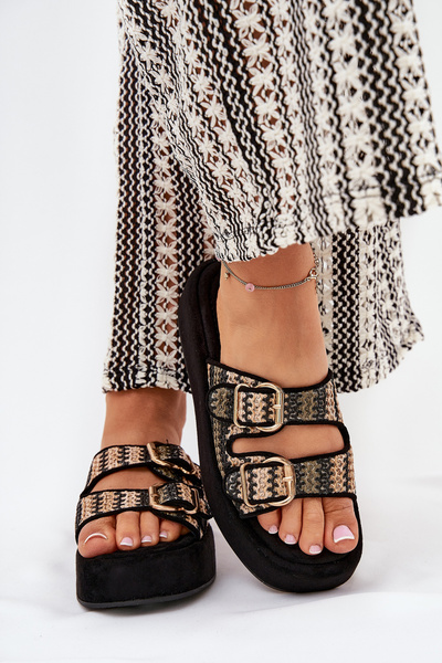 Sandales Pour Femmes Sur Plateforme Avec Boucles Et Tressage Noires Limme