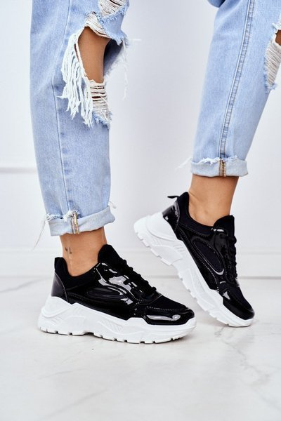 Damen Sportschuhe Lackiert Schwarz Wenson