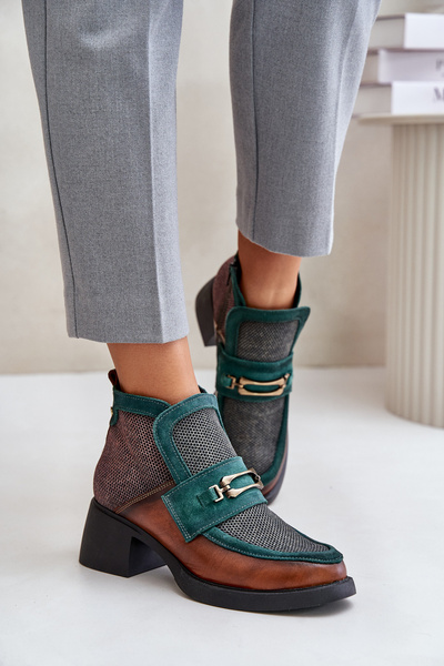 Leder Damenstiefel mit massivem Absatz mit Verzierung Maciejka A6747-29 braun-grün