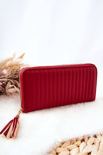 Grand Portefeuille Matelassé avec Bandoulière Rouge