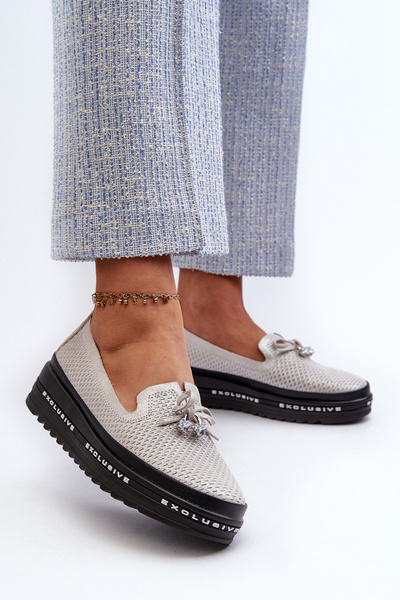 Mocassins Femme Brillants en Cuir sur Plateforme S.Barski LR400 Argent