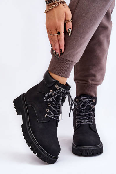 Bottes de trappeur isolées pour femmes à lacets noires à mi-chemin