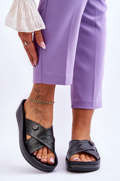 Plateau-Slipper für Damen mit Verzierung Schwarz Brooklyn