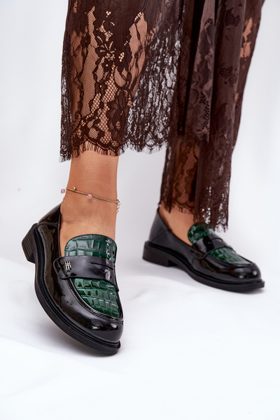 Mocassins en Cuir Vernis pour Femmes Vinceza 91125 Vert-Noir