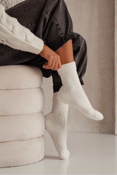 Damensocken Frotte Zygzak Ecru