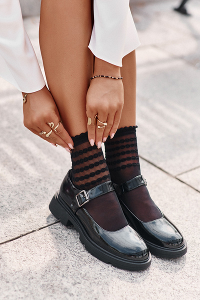 Chaussures Laquées Pour Femmes Avec Bride Noir Vinceza 62179