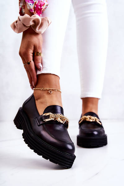 Chaussures richelieu pour femmes en cuir décoration dorée Laura Messi 2383 noir