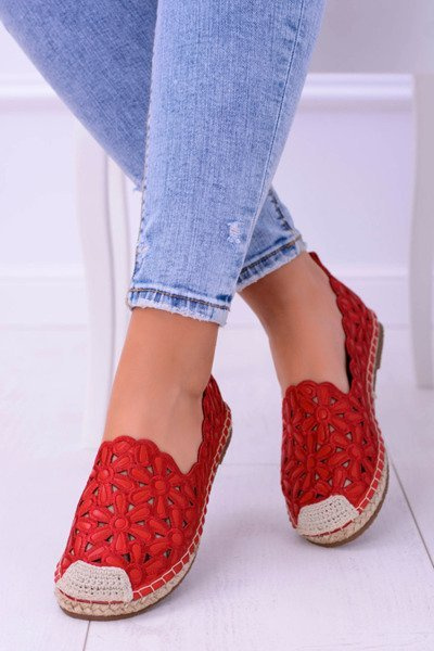 Lu Boo Damen Ballerina Rot Espadrilles mit Macarena Blumen