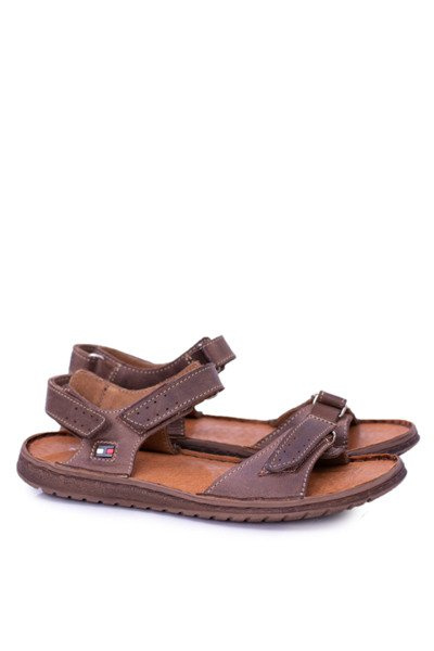 Odiniai rudi vyriški Hilfig Velcro sandalai