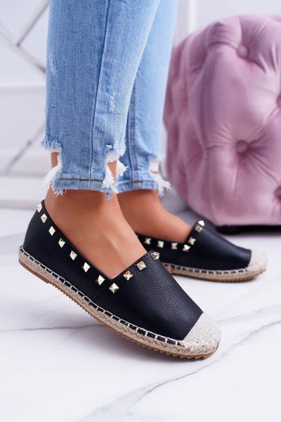 Fekete felcsúsztatható espadrillák Christiane szegecsekkel