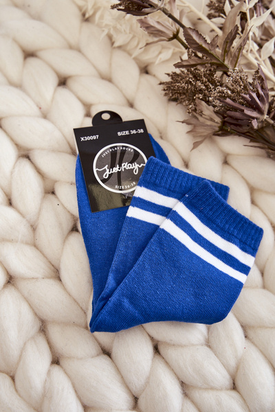 Chaussettes De Sport En Coton Pour Femmes À Rayures Bleu