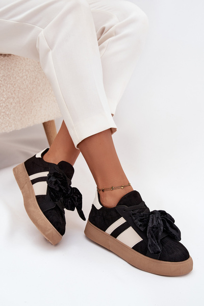 Tenisițe pentru femei cu fundă din velur negru Ashlyn