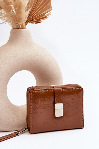 Moteriška blizganti piniginė, pagaminta iš Eco Leather Brown Zalirna