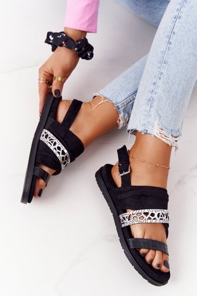 Sandales Daim Femme Noir-Argent Asturia