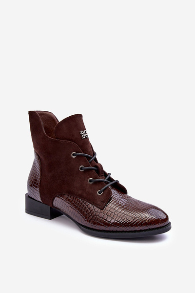 Leather Loafers with Flat Heel Animal Pattern Brown Tianeta
