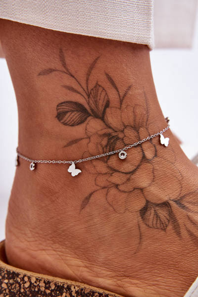 Bracelet De Jambe Avec Papillons Argent