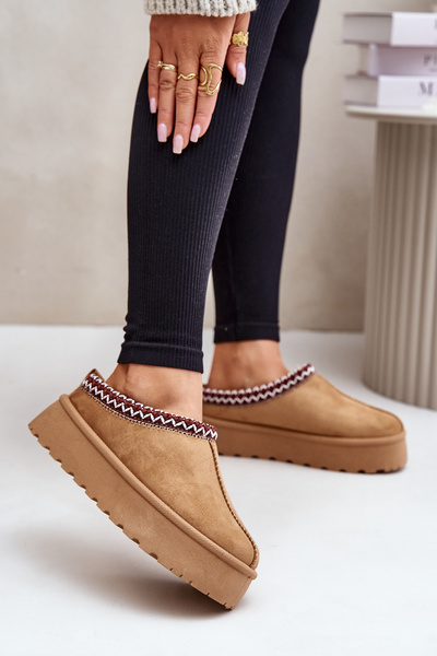Bottes De Neige Basses Femme Avec Broderie Sur Plateforme Camel Narirya