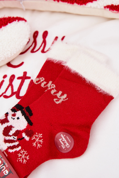 Chaussettes de Noël pour enfants avec fourrure et bonhomme de neige laine alpaga rouges