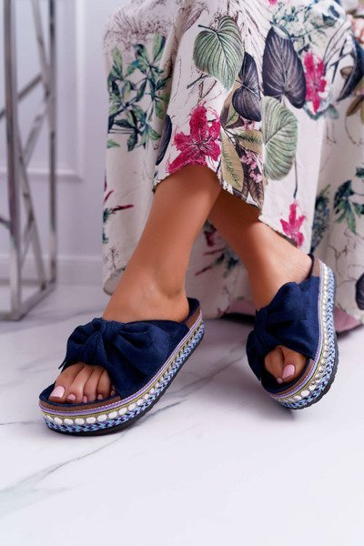 Flip-flops pentru femei cu doodles groase tălpile albastre navy milady