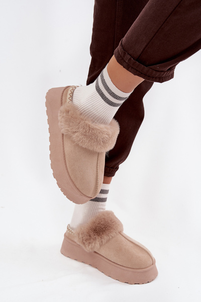 Bottes de Neige Femmes Sur Plateforme Avec Fourrure Et Boucle Beige Querina