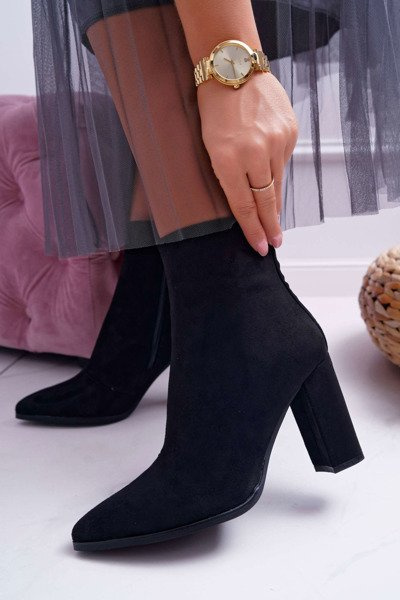 Bottes hautes à talons aiguilles pour femmes avec fermeture éclair en daim noir Ferol