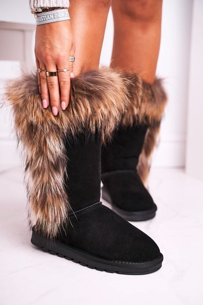 Bottines De Neige Femme Avec Fourrure Cuir Daim Noir Balvin