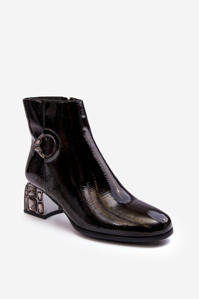 Bottines Laquées Pour Femme Sur Talon Embelli D&A MR870-93 Noir