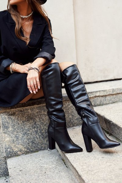 Damen Stiletto Stiefel Warm Schwarz Vellma