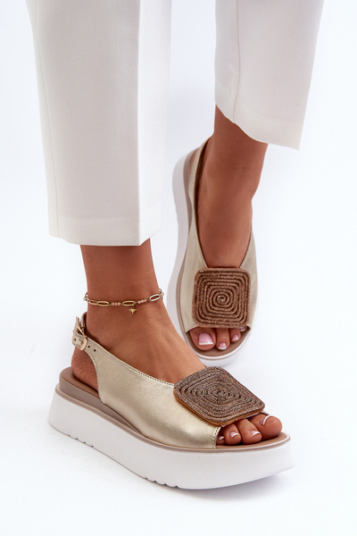 Zazoo 1786 Sandales à plateforme en cuir pour femme avec décoration dorée