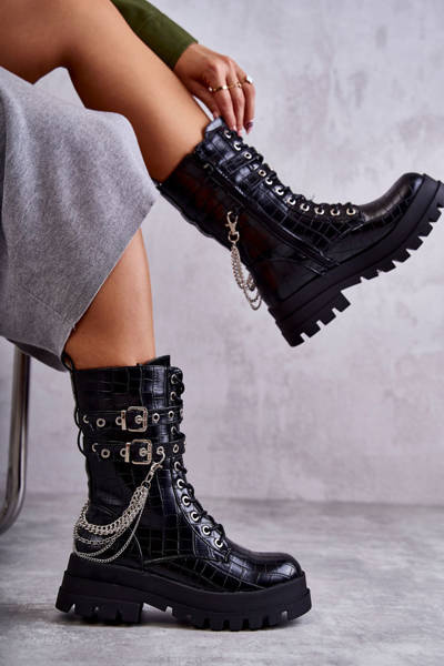 Bottes de travail hautes avec un serpent à chaîne noir Montero