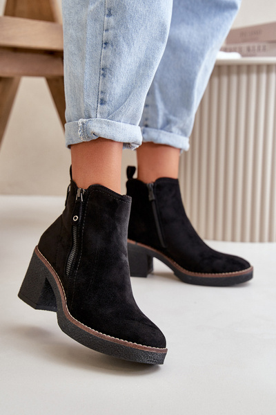 Bottines doublées pour femmes à talon bloc en faux suède noir Velarilla
