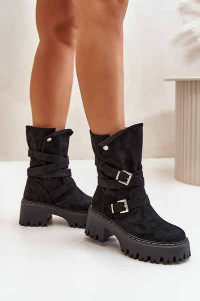Bottines pour femmes à talon épais avec boucles et bride noir Nerelisa