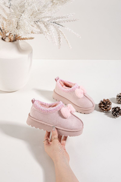 Children's Snow Boots With Embroidery And Bow Pink Daven