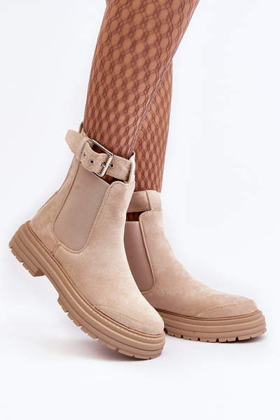 Wildlederstiefeletten Mit Massiver Sohle Hellbeige Ozaro