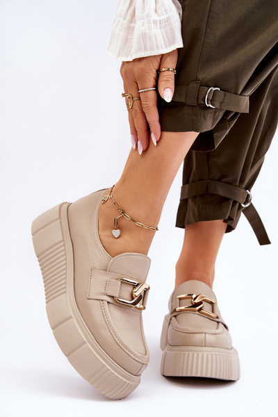 Pantofi la modă din piele pe platformă Beige Marsol