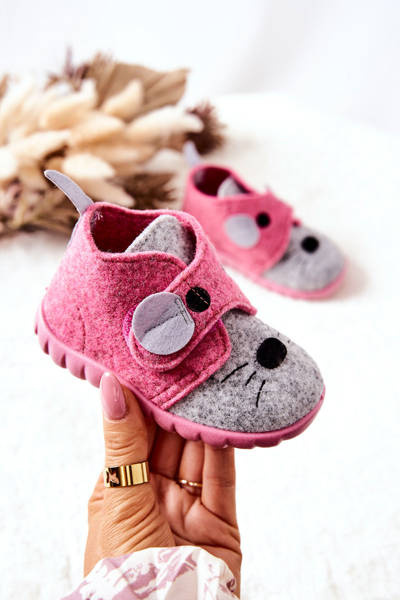 Hausschuhe Befado Maus 526P104 Rosa-Grau