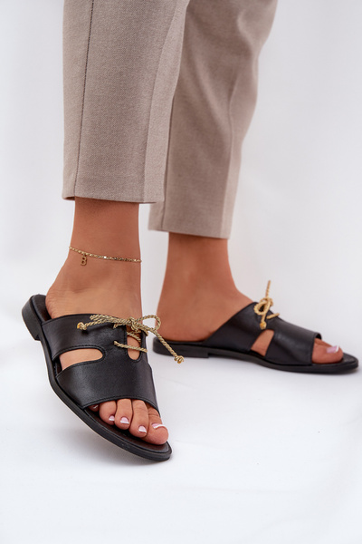 Damen Leder Sandalen auf flachem Absatz Zazoo 3022 schwarz