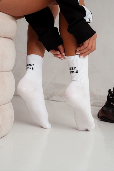 Chaussettes Femme Avec Imprimé Keep Smile Blanc