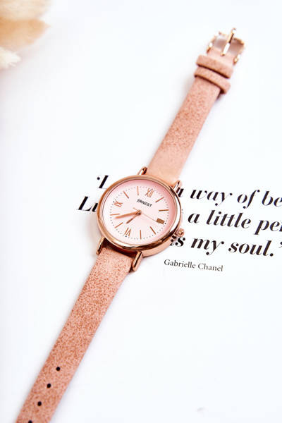 Montre Femme Avec Bracelet En Cuir Ernest Sans Nickel Rose Clair